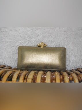 Rodo Gold Metallic Evening Clutch with Crystal-Style Knot Clasp